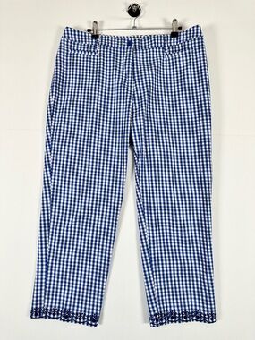 Talbots Blue Gingham Cropped Pants Cotton Stretch Cottagecore Coastal Preppy
